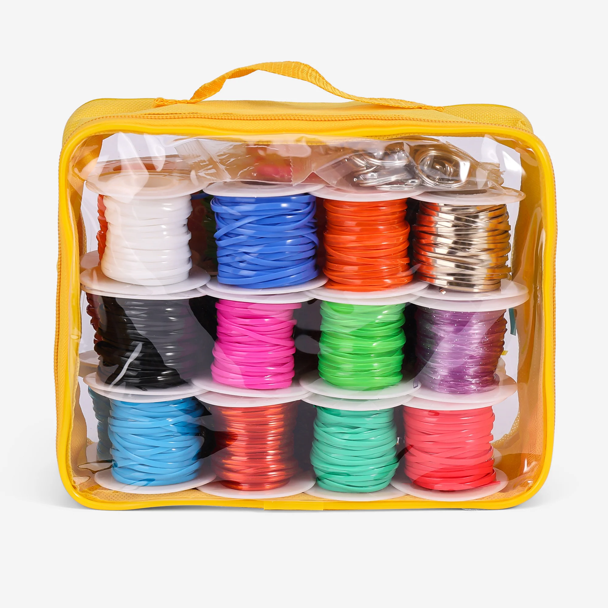 Caydo Lanyard String Kit – 24 Rolls Gimp Strings with Storage Bag & 62 Accessories for Keychains, Bracelets