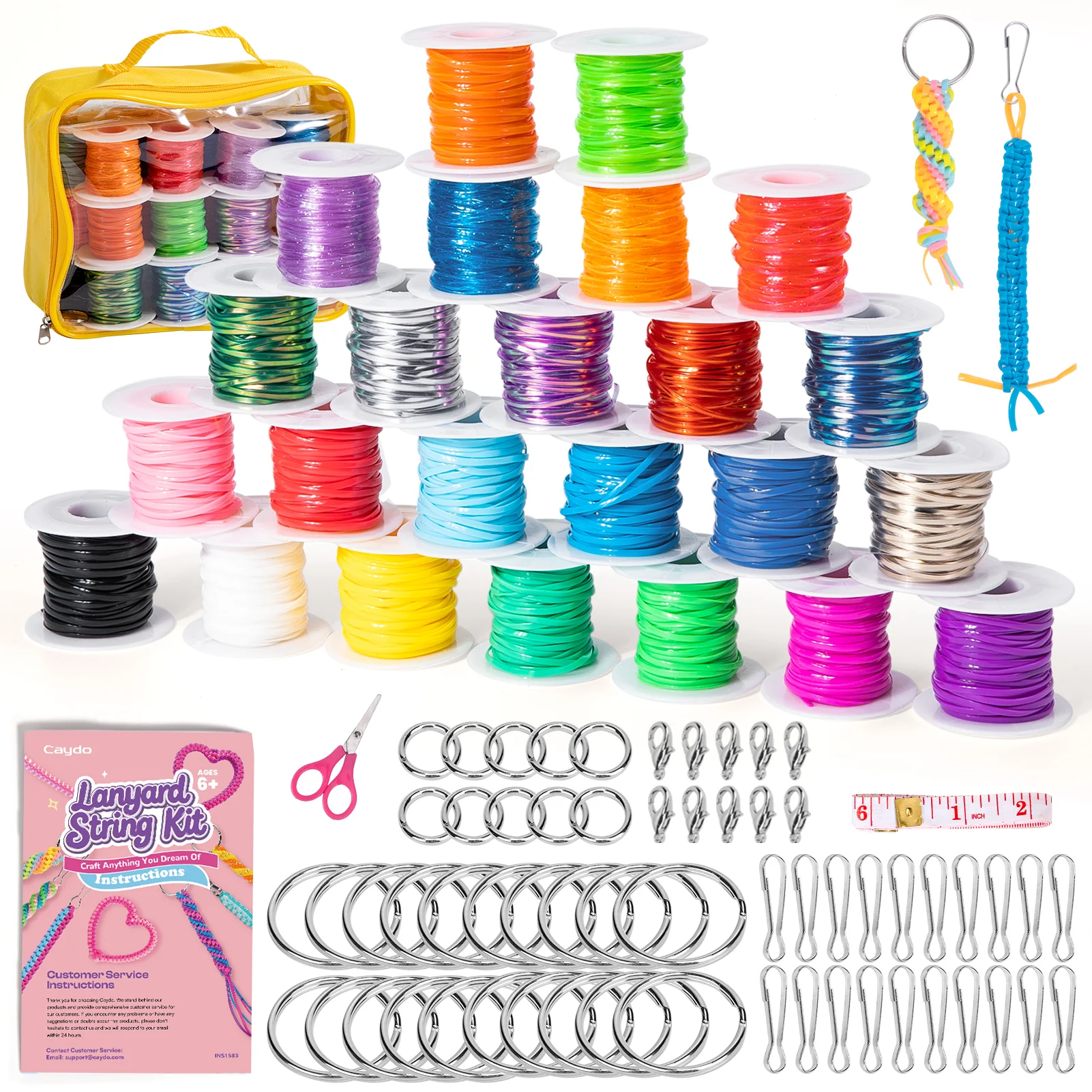 Caydo Lanyard String Kit – 24 Rolls Gimp Strings with Storage Bag & 62 Accessories for Keychains, Bracelets - Image 10