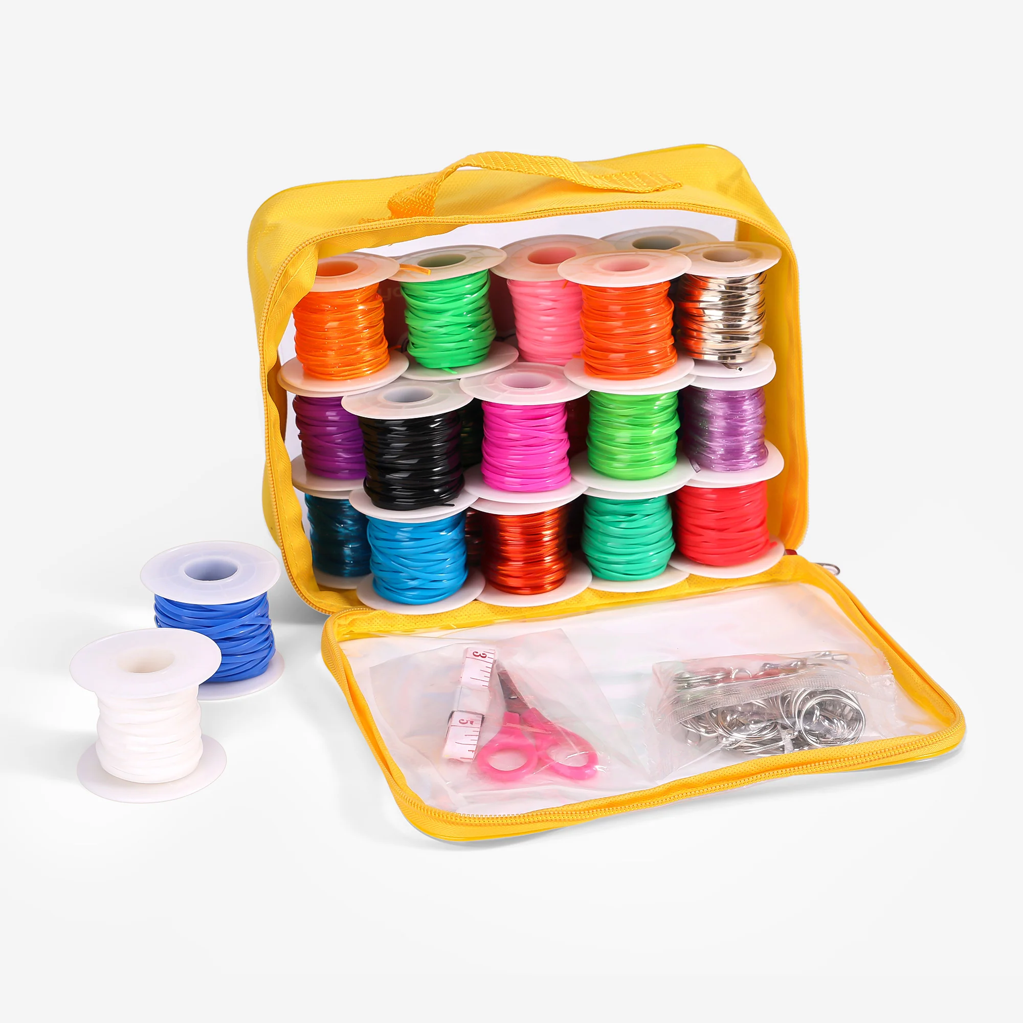 Caydo Lanyard String Kit – 24 Rolls Gimp Strings with Storage Bag & 62 Accessories for Keychains, Bracelets - Image 2
