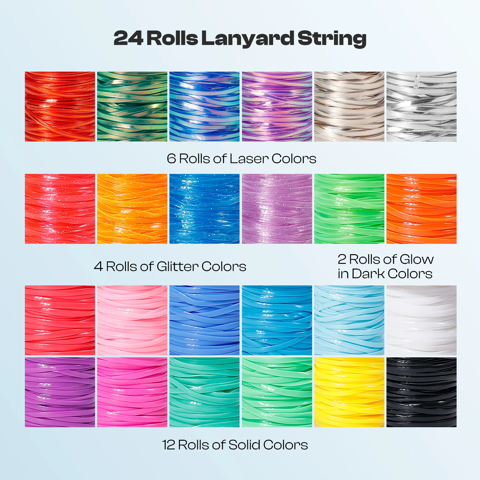 Caydo Lanyard String Kit – 24 Rolls Gimp Strings with Storage Bag & 62 Accessories for Keychains, Bracelets - Image 6
