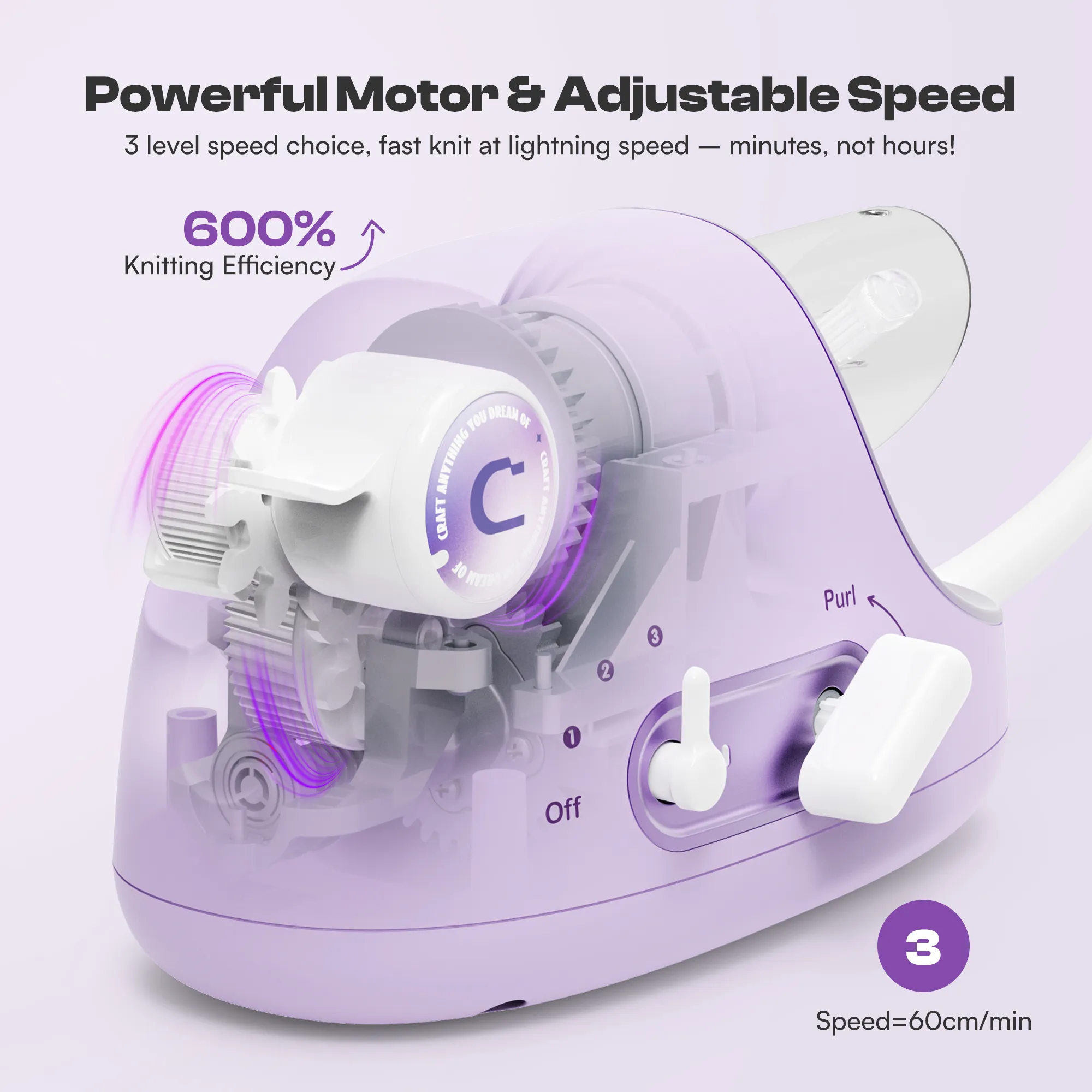 Electric i-Cord Knitting Tricotin Machine i1 Pro Lavender Purple - Image 6