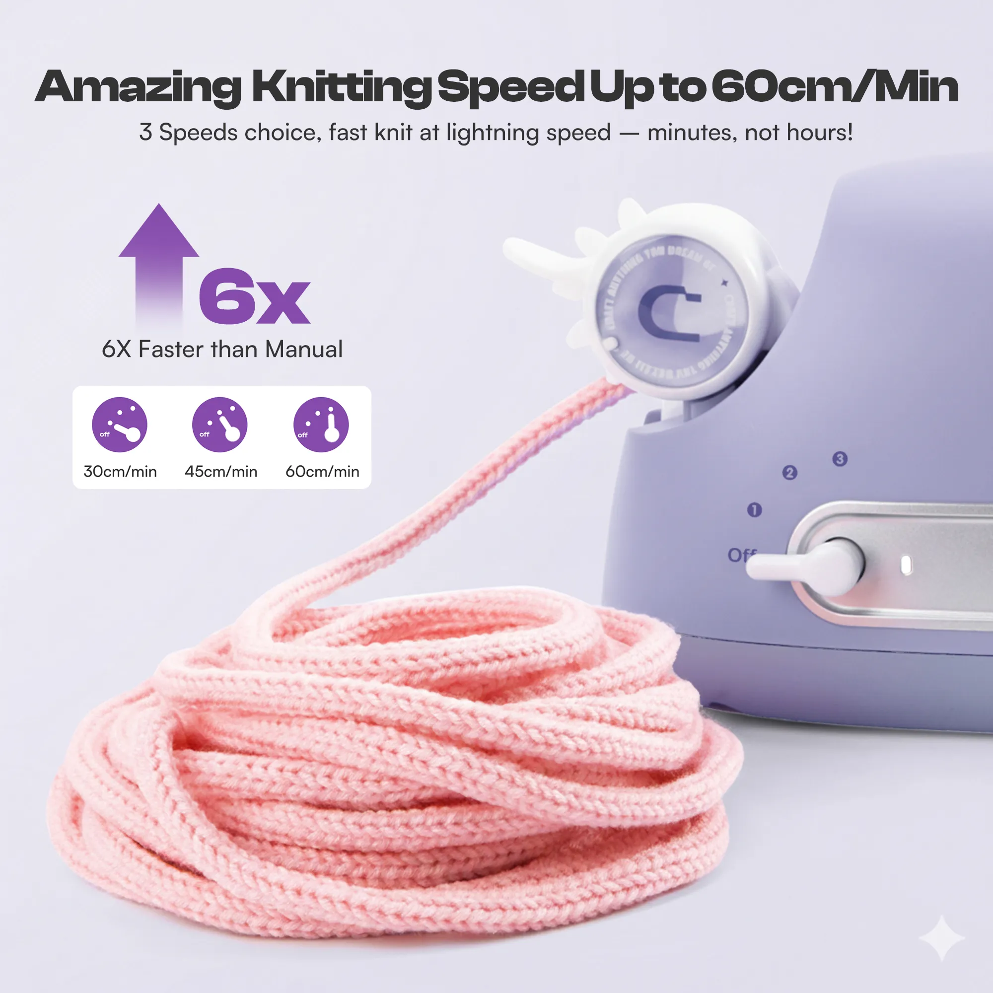 Electric i-Cord Knitting Tricotin Machine i1 Pro Lavender Purple - Image 7