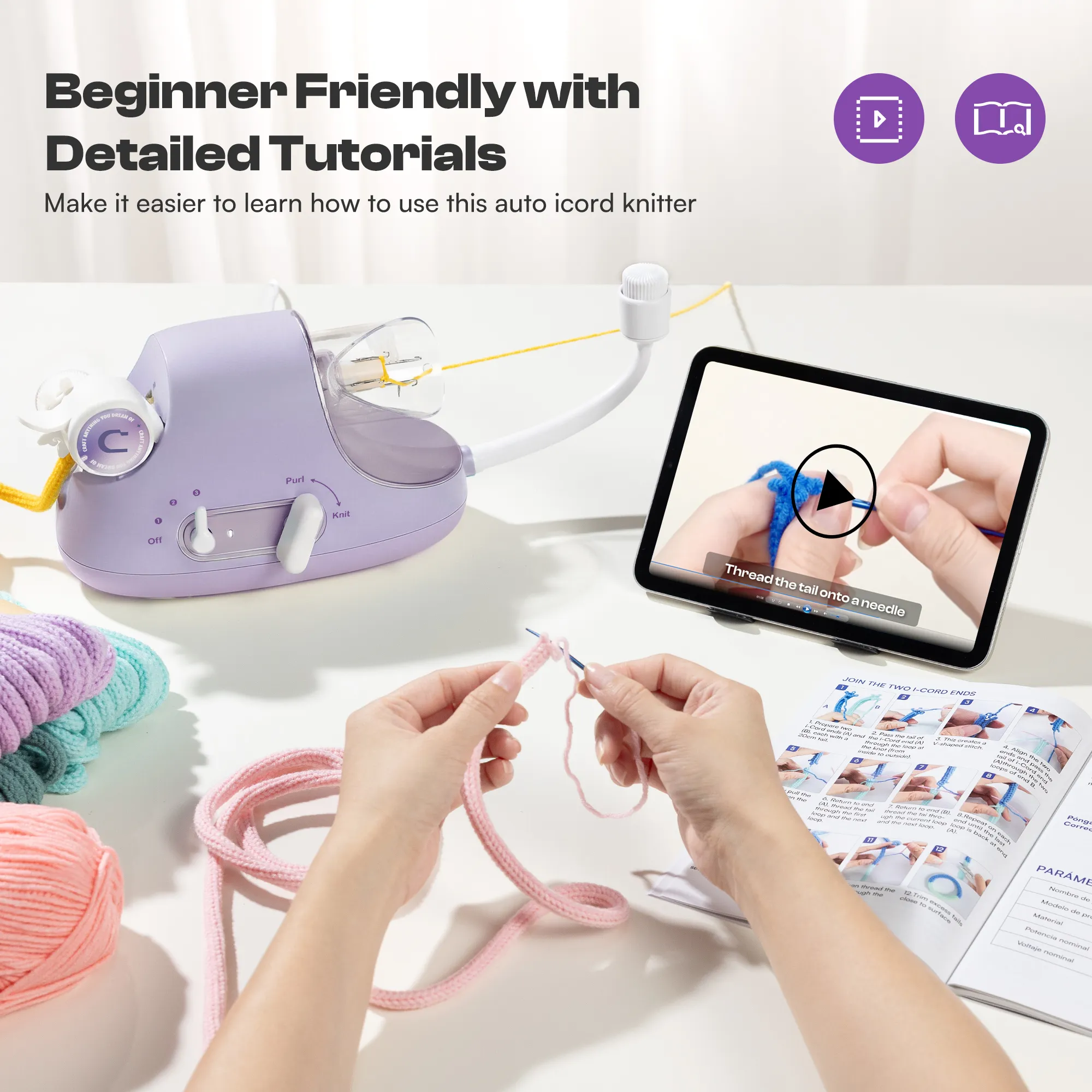 Electric i-Cord Knitting Tricotin Machine i1 Pro Lavender Purple - Image 8