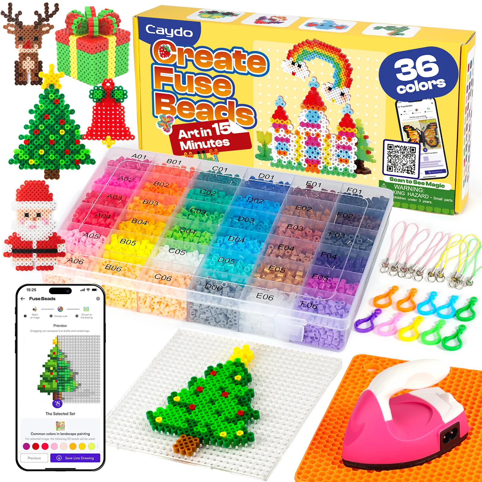 36 Colors Caydo Fuse Beads Kit with 200+ Patterns in Smart Design App