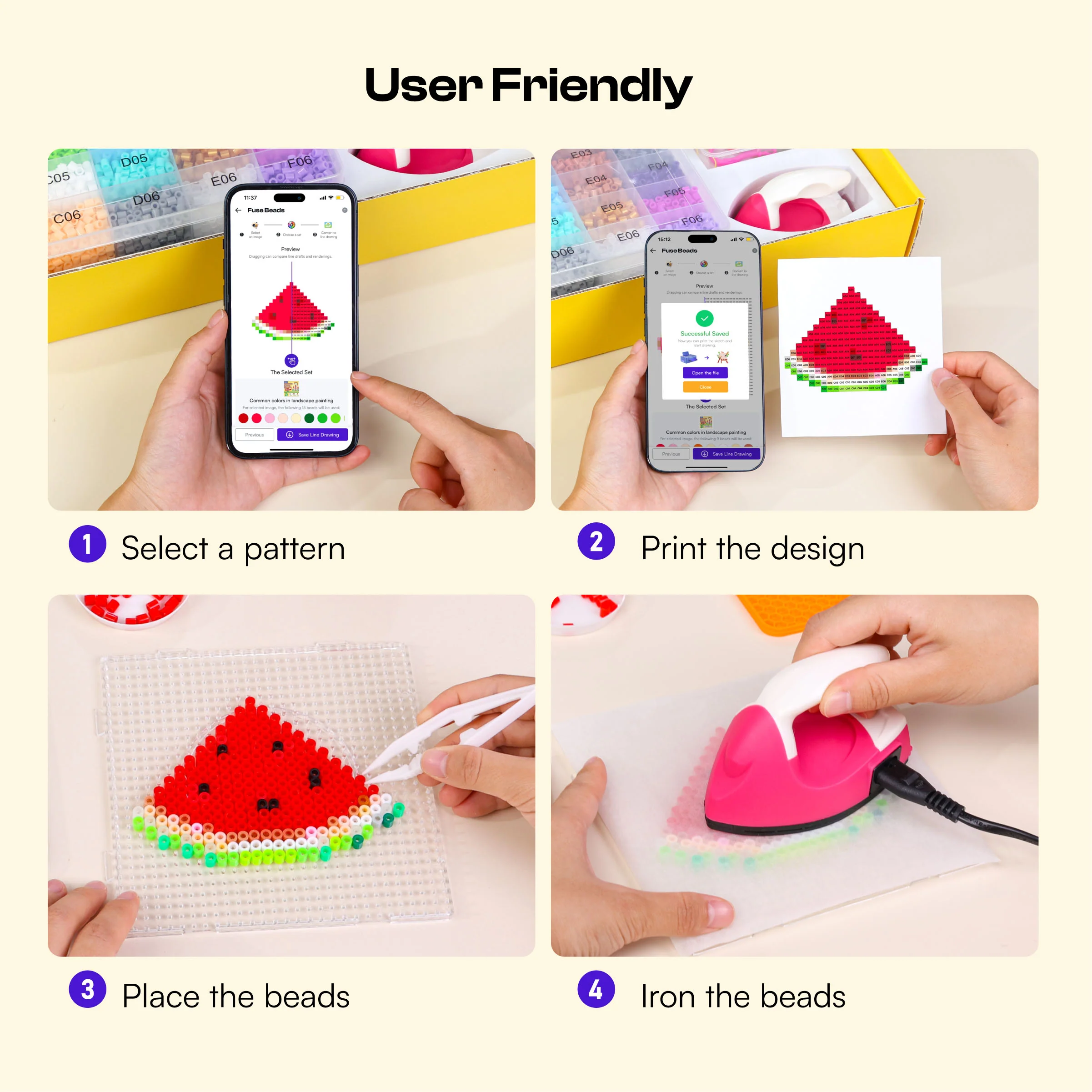 36 Colors Caydo Fuse Beads Kit with 200+ Patterns in Smart Design App - Image 11